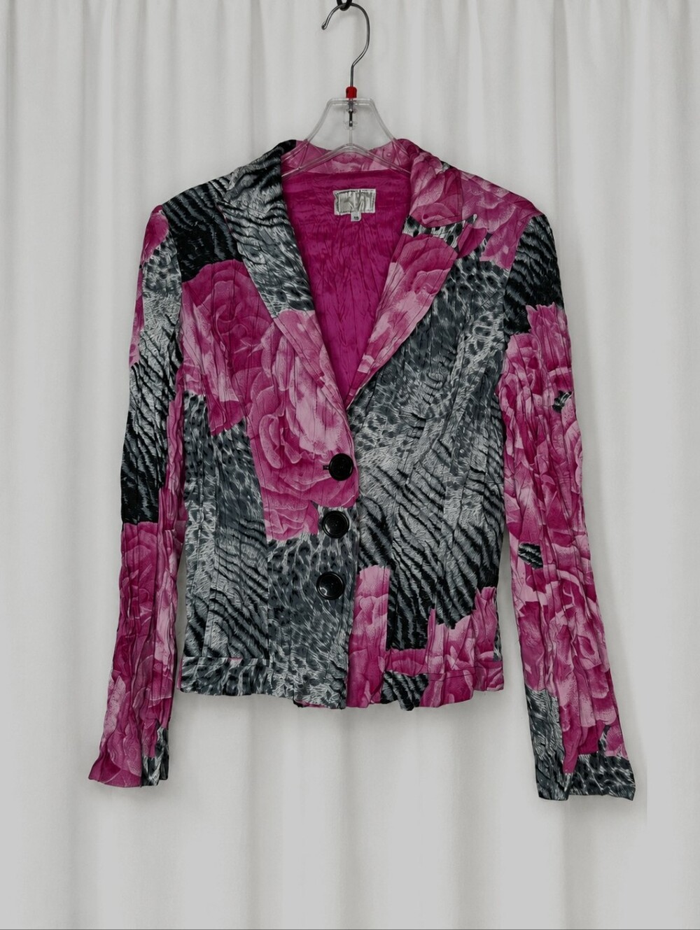 Alberto Makali Y2K Pink Floral Animal Print Accordion Crinkle Boutique Blazer